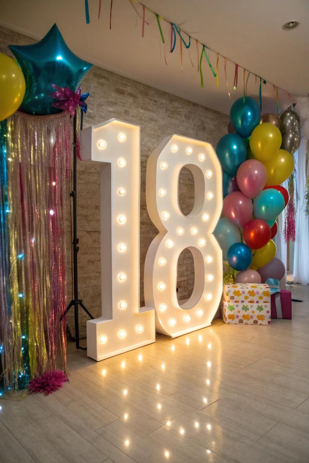 Brighten your significant moment with a luminous '18'.