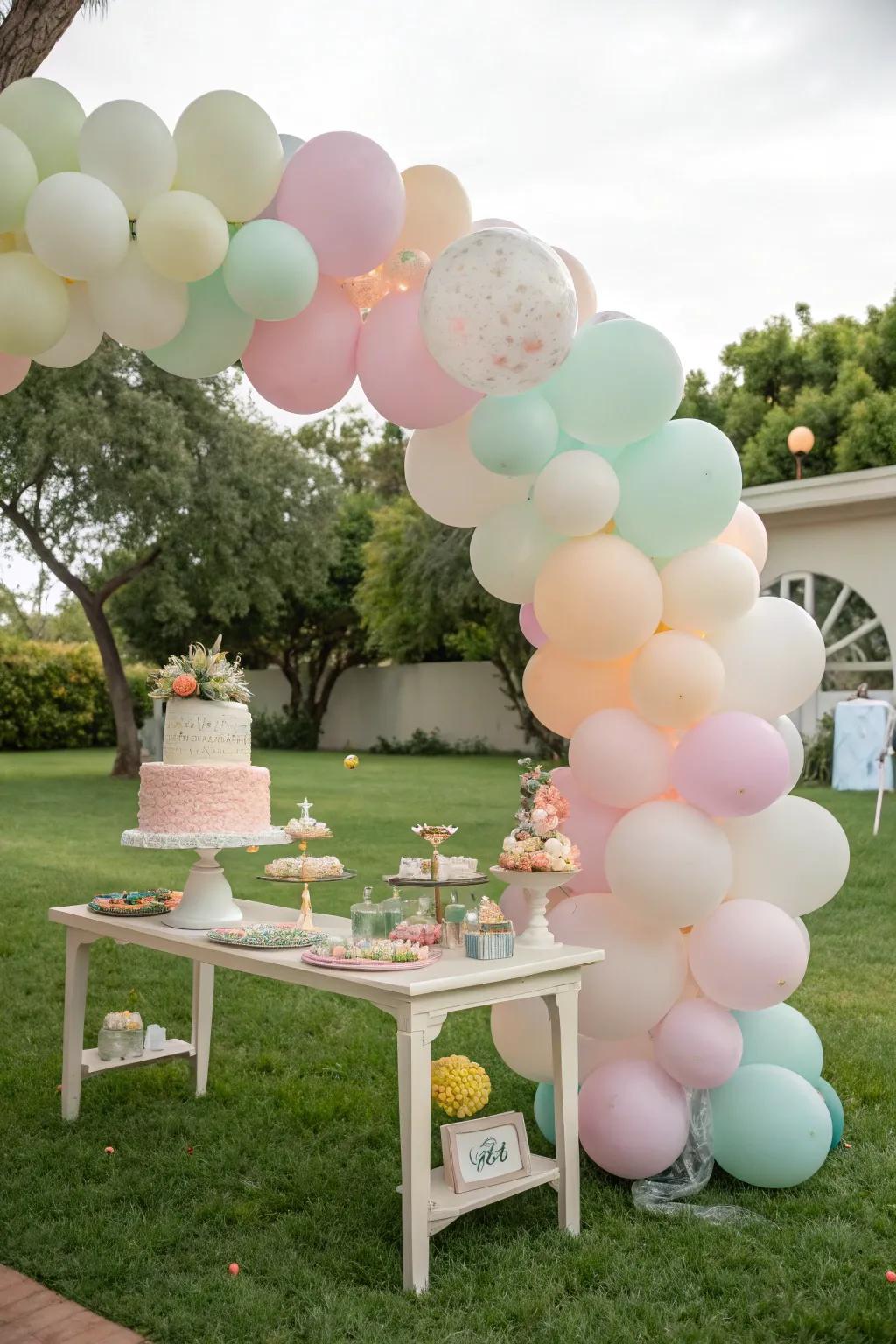An enchanting balloon display lends a magical element to your child's initial birthday gathering.