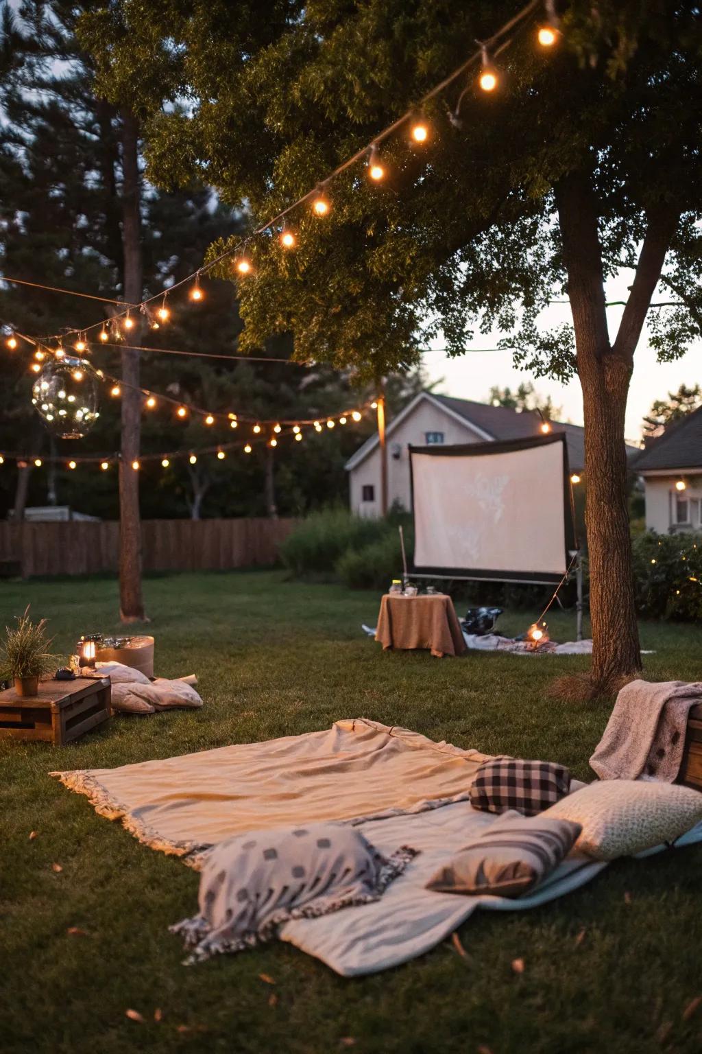 Design an enchanting outdoor movie night for your 40th birthday bash.