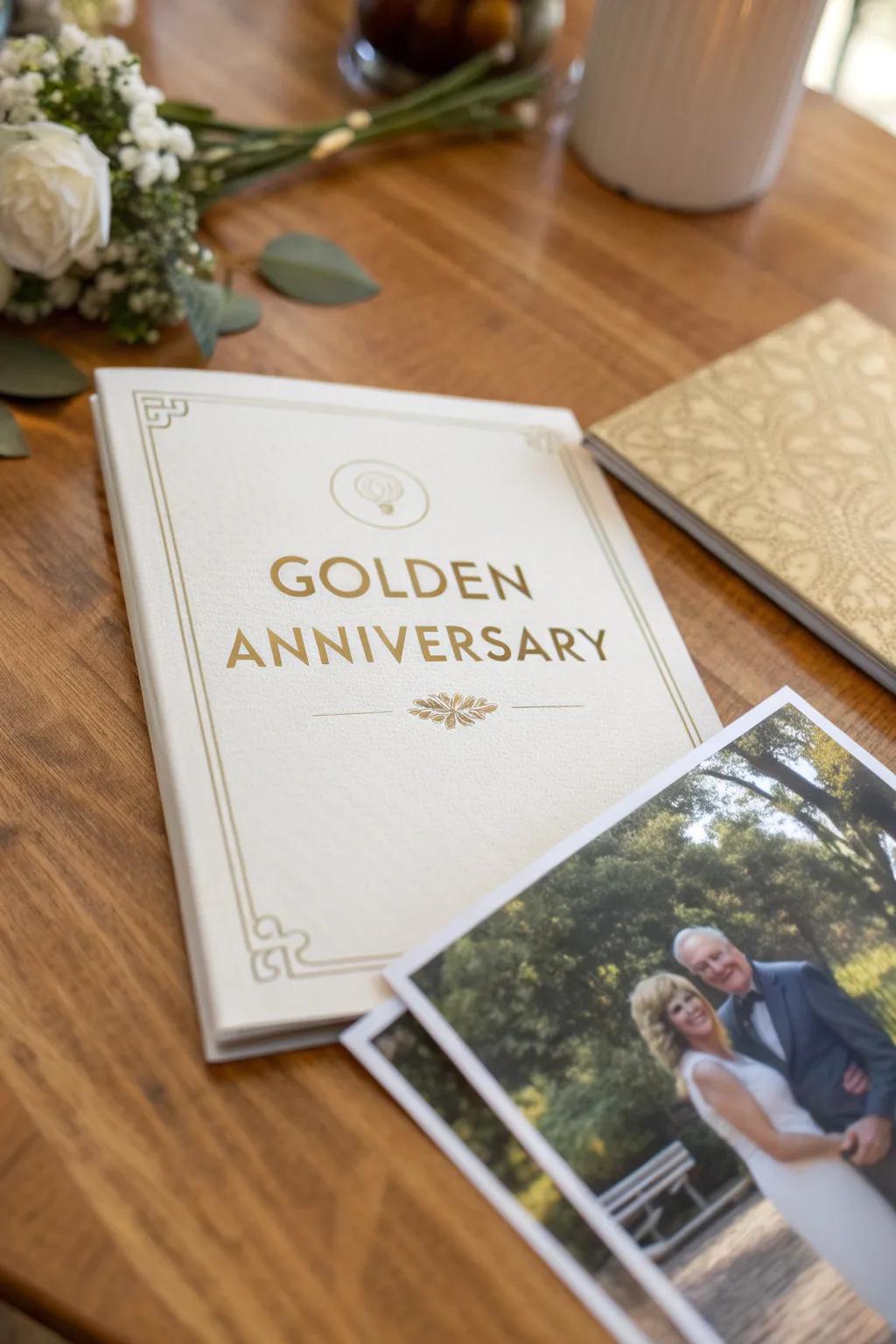 An elegant invitation design featuring gold accents, perfect for announcing a 50th anniversary.