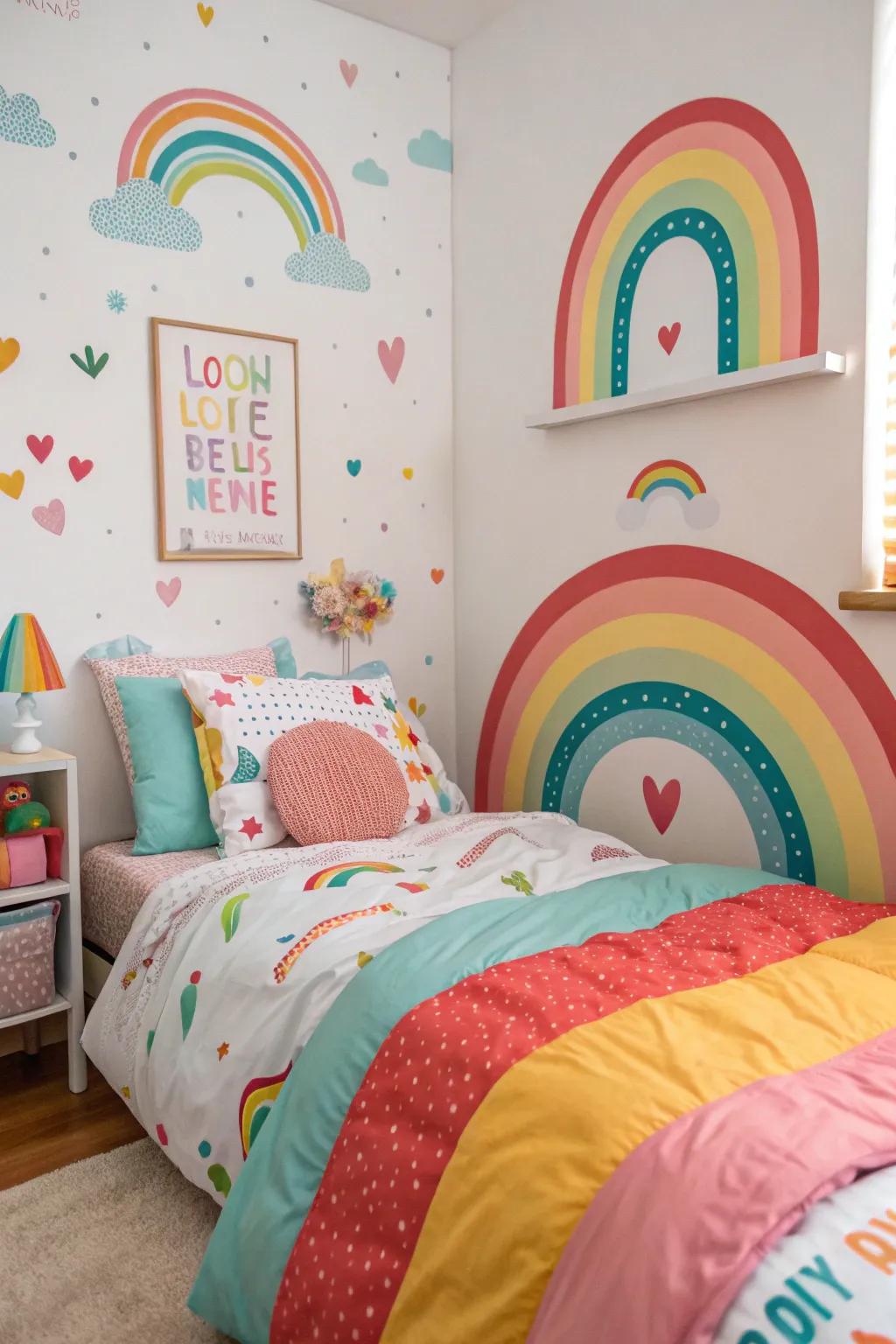 A bright rainbow-inspired bedroom that fuels joy and creativity.