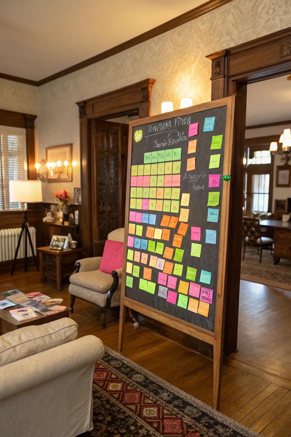 A bulletin board showcasing radiant sticky squares and high-glow markers.