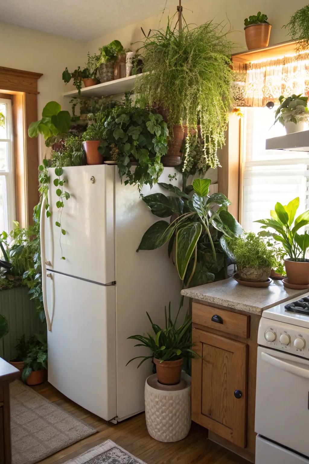 A lively collection of potted plants adds a natural element to your kitchen.