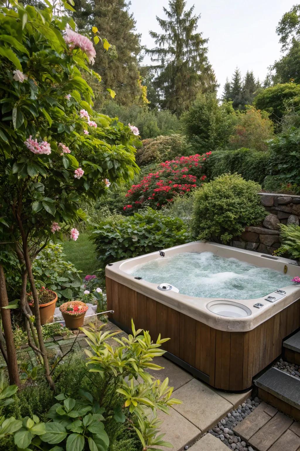 Lush greenery brings nature's touch to your personal spa space.
