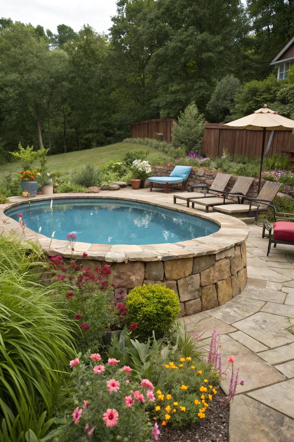 Amplify your pool area with the enduring appeal of stone skirting.