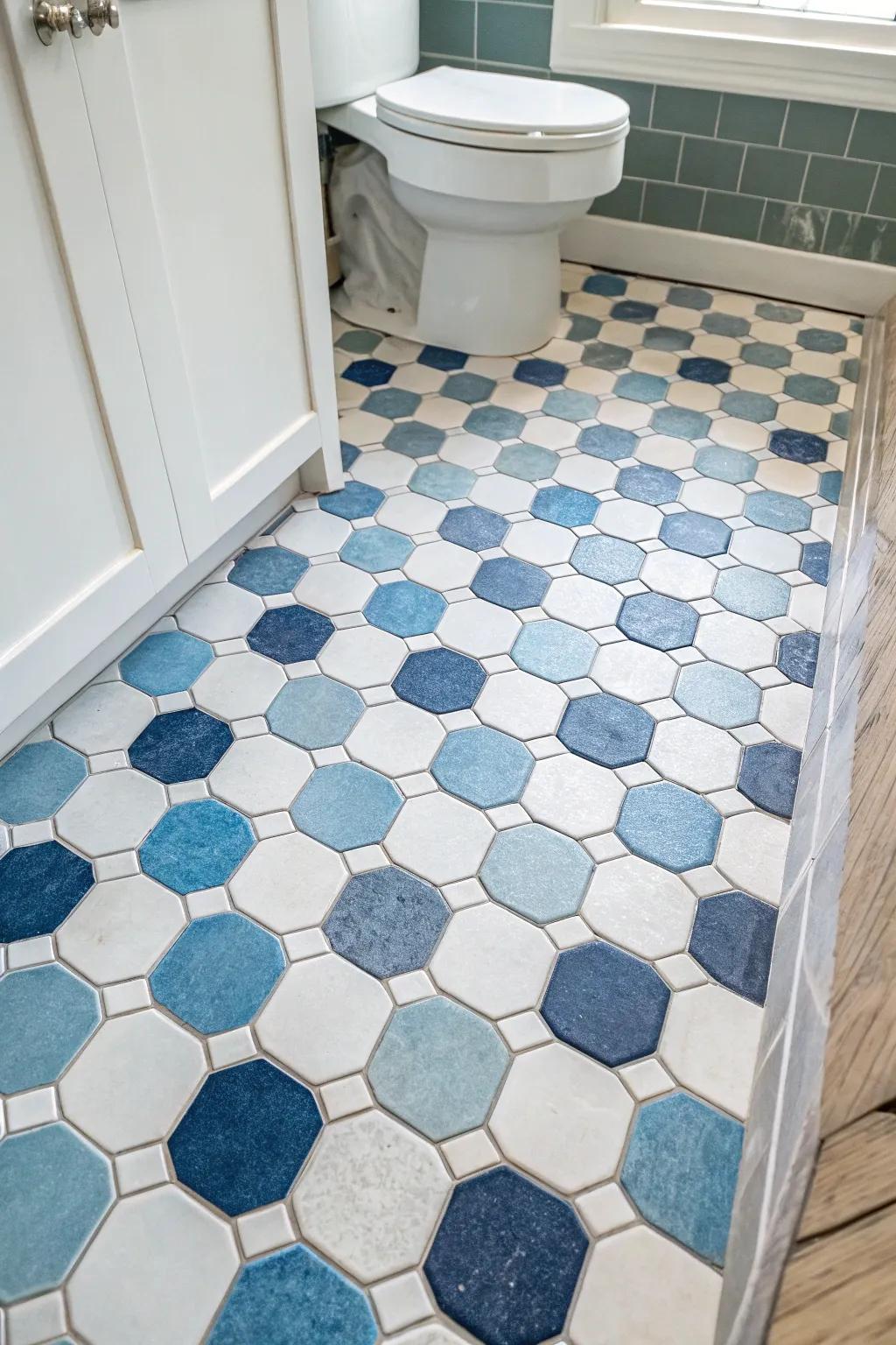 Honeycomb tiles impart depth and elegance to every bathroom.