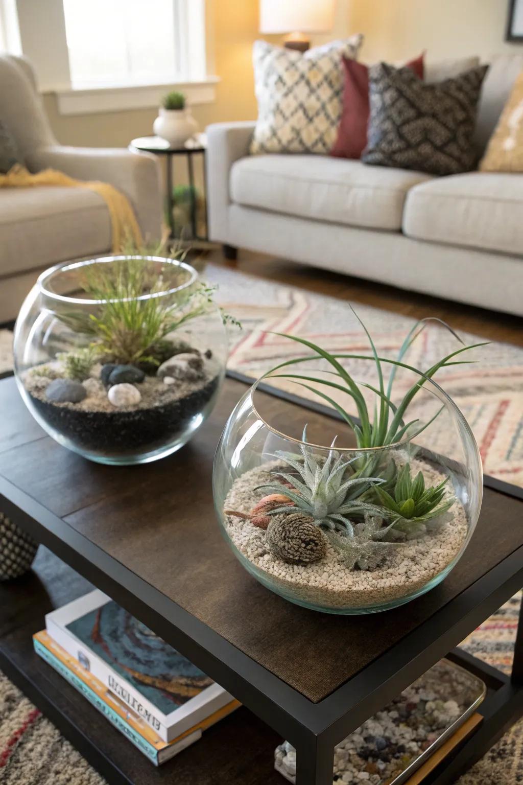 Air plants beautifully showcased in glass containers.
