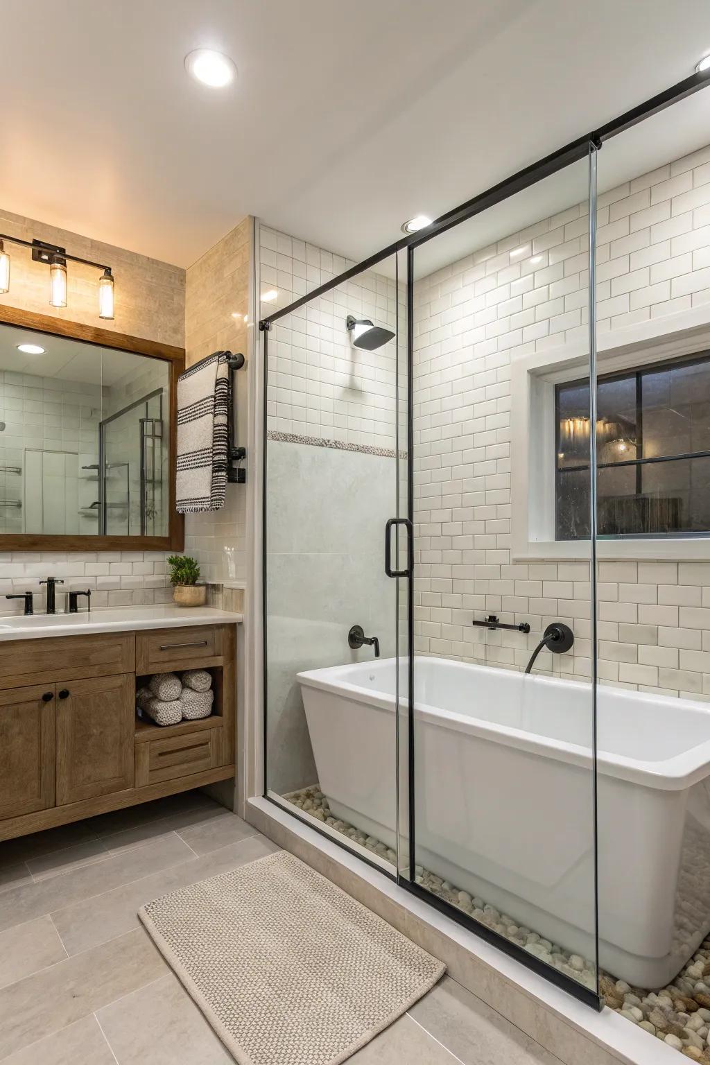 Welcome sleek and modern simplicity with transparent shower screens.