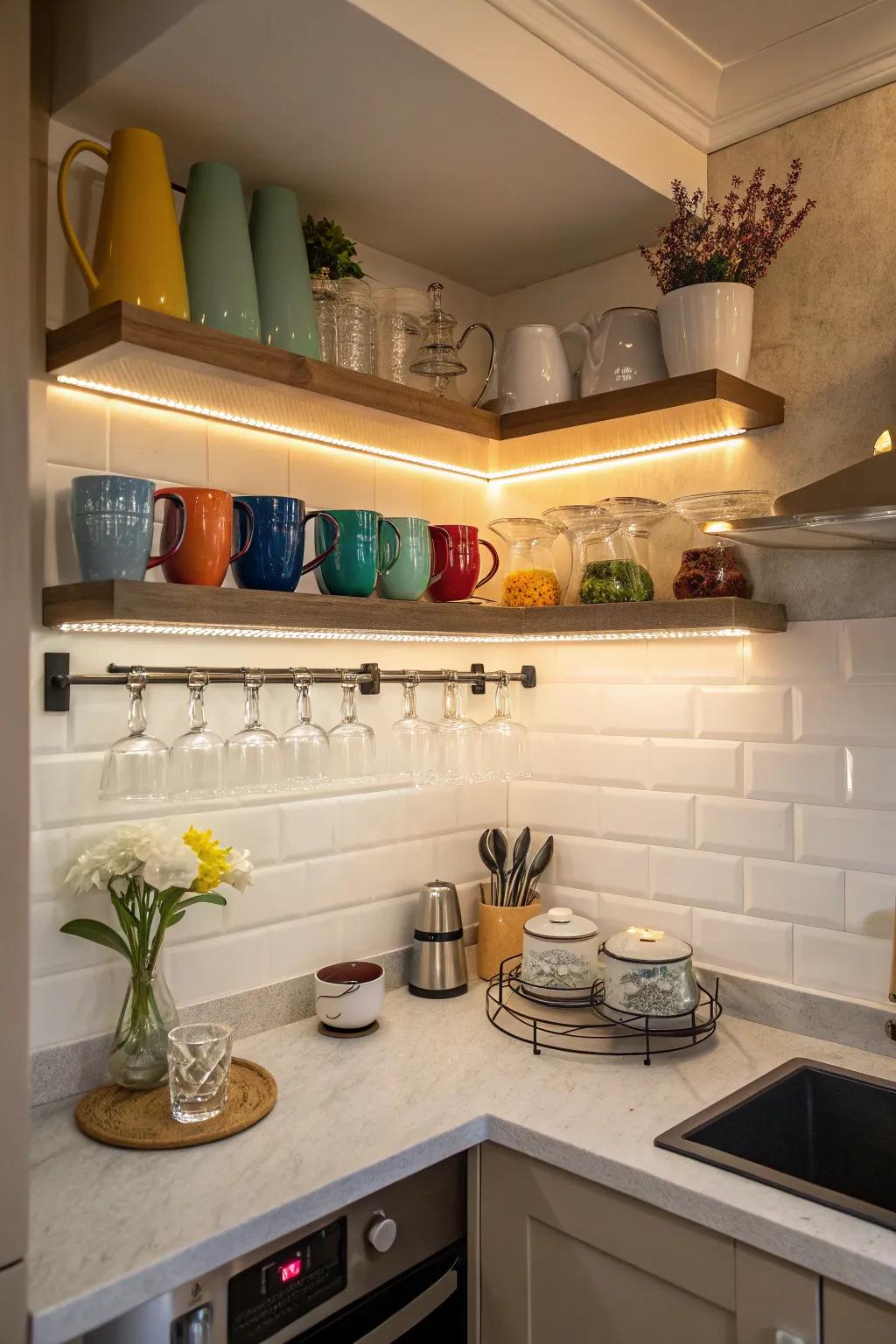 A multi-use corner that is perfect for both caffeine lovers and cocktail enthusiasts.