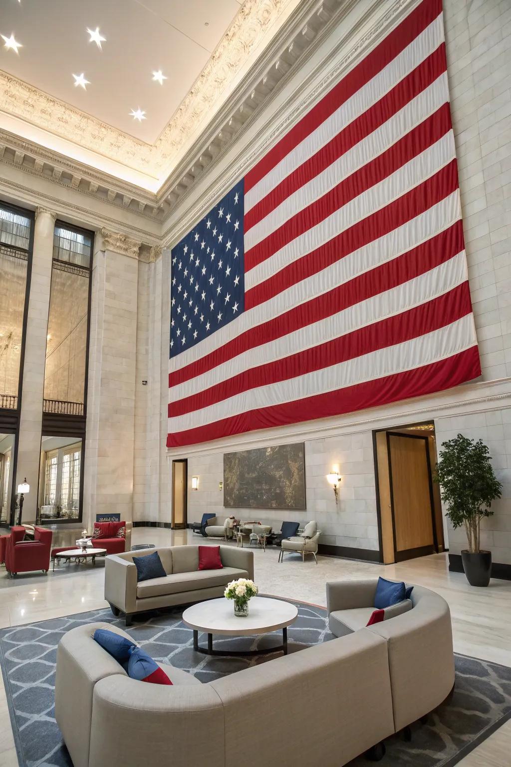 A Stars and Stripes mural breathes vitality and personality into this contemporary area.