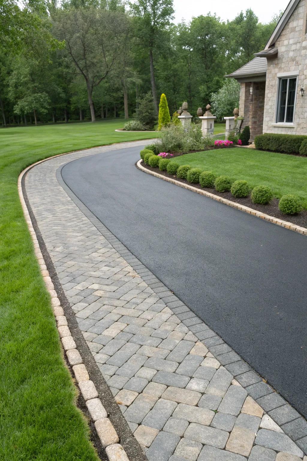 Blocks add classic elegance and durability to this asphalt driveway.