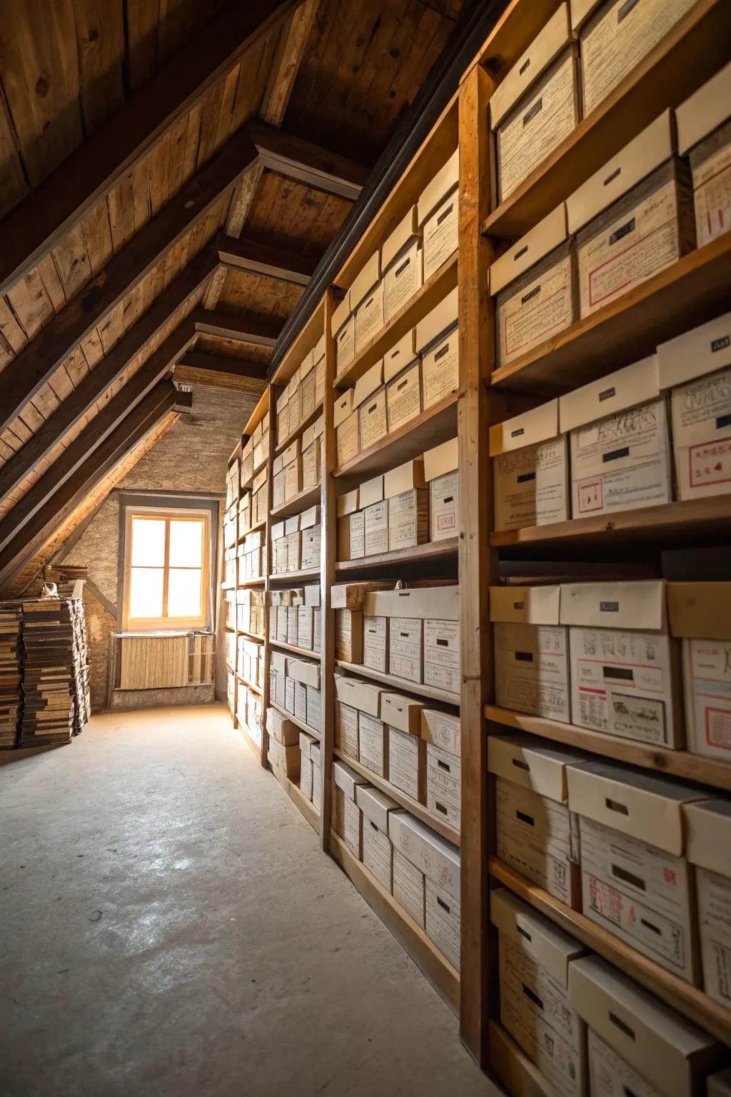 High shelving puts attic's vertical space to brilliant use.