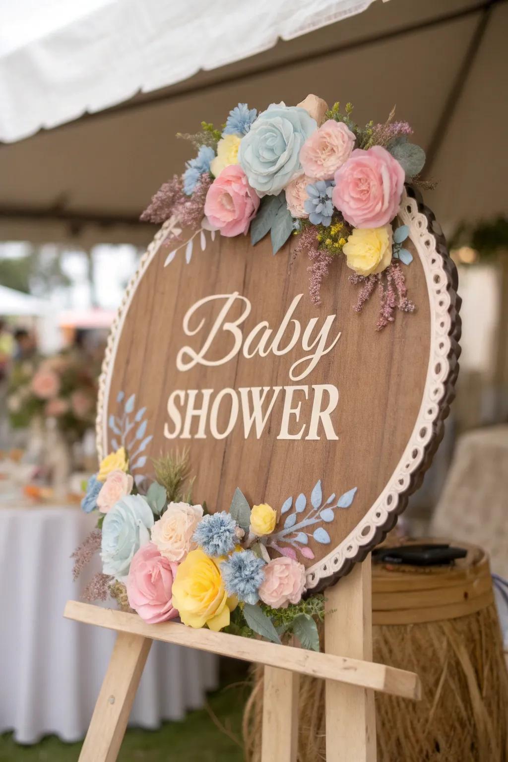 A customized name display brings an affectionate, personal element to your baby shower decorations.