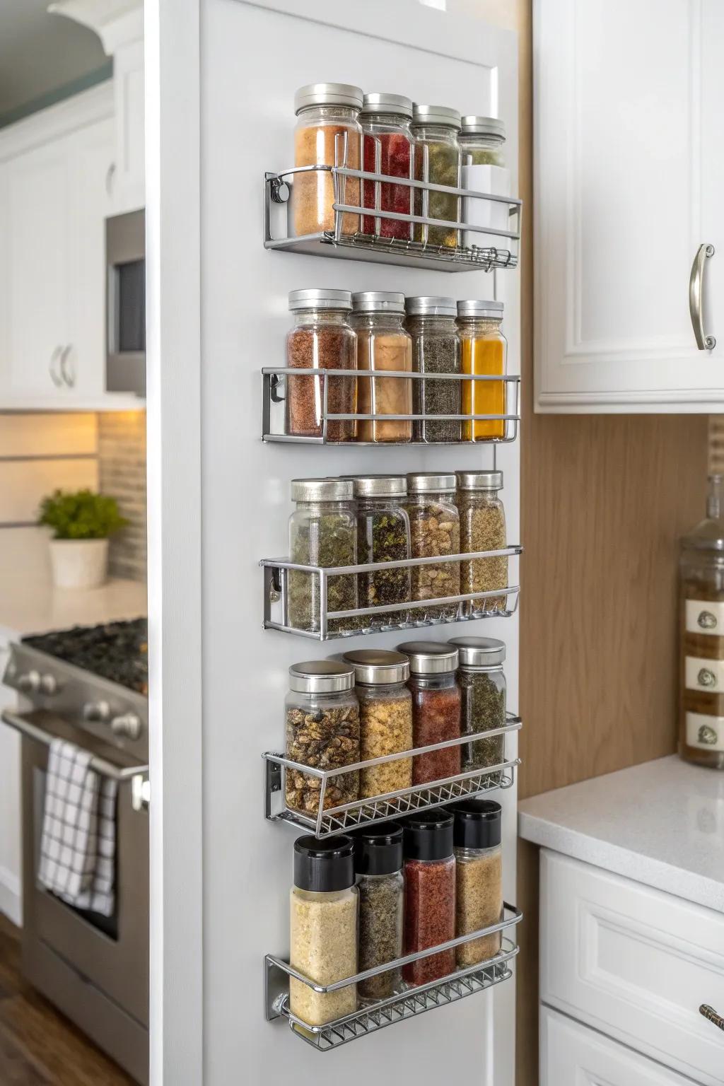 With the spice rack on the rear entrance of the pantry, you maintain the kitchen in a state of style.