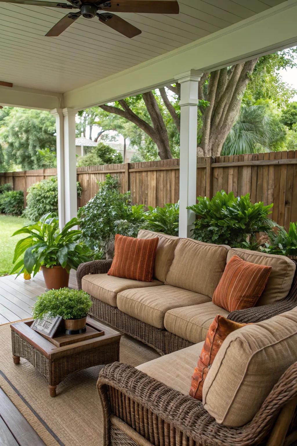 Immerse yourself in comfort with opulent seating options on your back porch.
