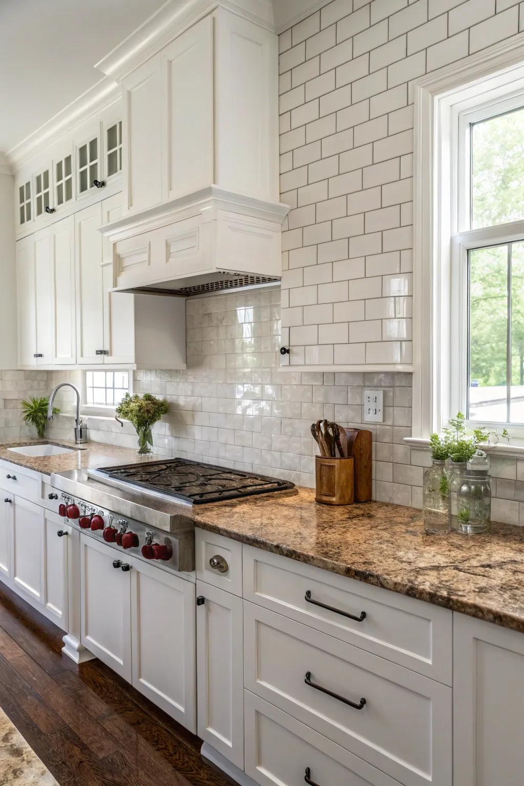 Ivory bricks offer a classic setting for mystic earth stone.