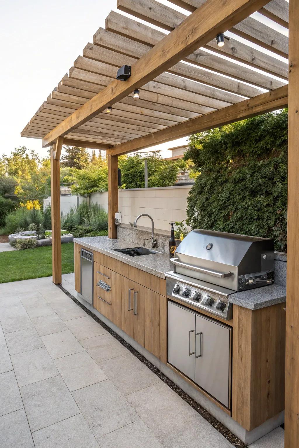 A fully equipped outdoor kitchen that is perfect for any backyard BBQ.