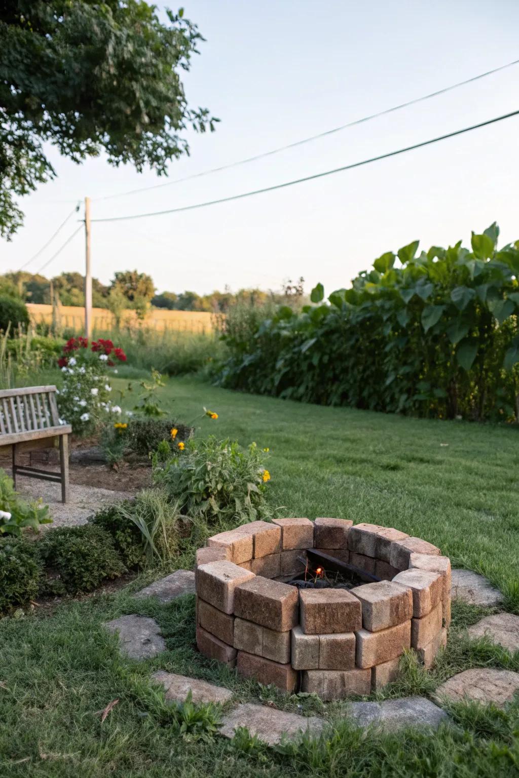 Design a delightful DIY brick fire pit by using materials you've repurposed.