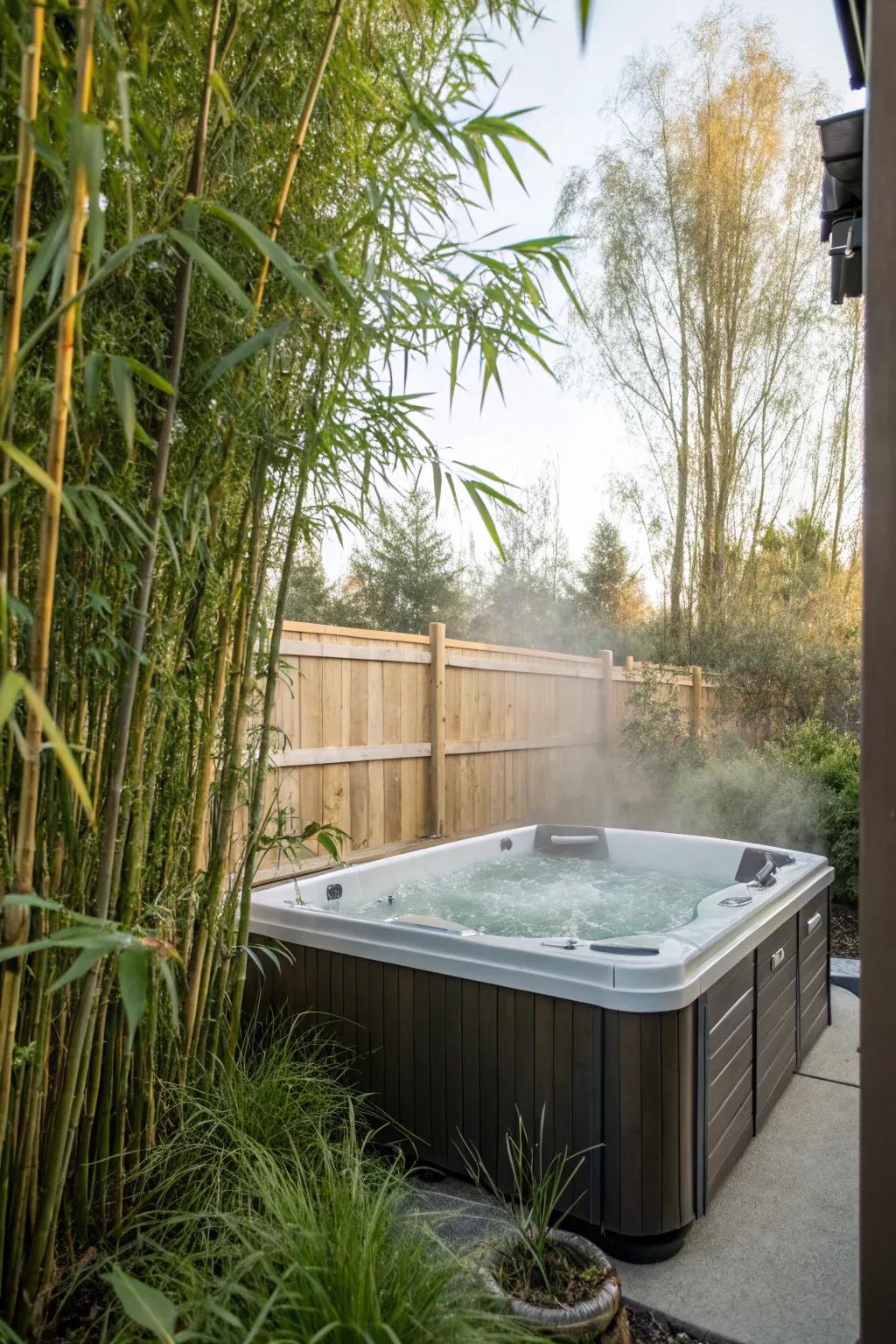 Cane plants deliver a natural shelter filter surrounding this pleasant spa.