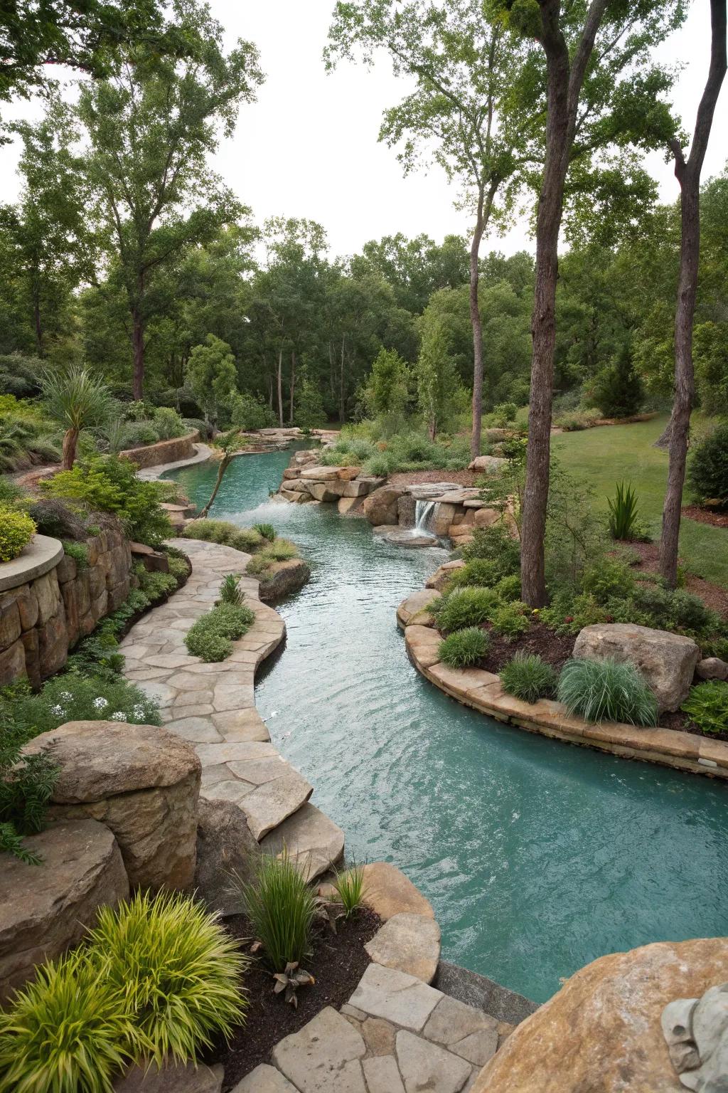 A meandering pool easily incorporated with natural scenery.