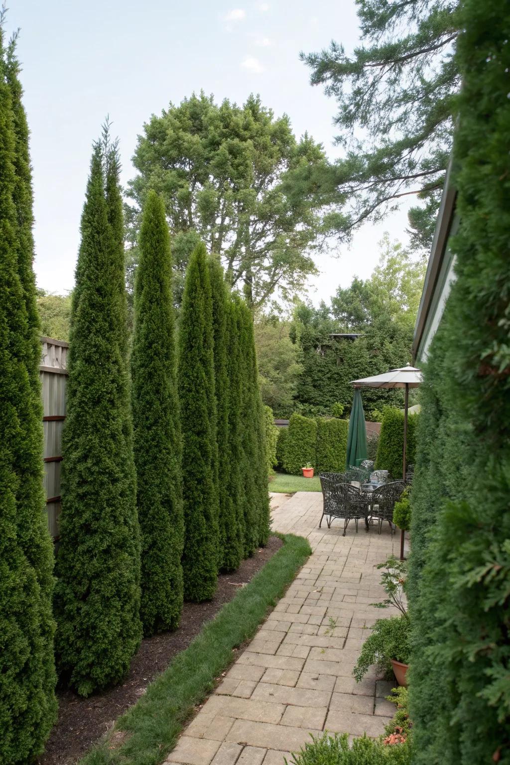 Tall hedges offer a natural, year-round solution for privacy.
