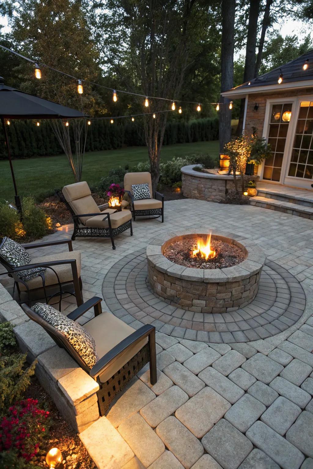 An inviting fire pit setting offers an ideal spot for outdoor gatherings.