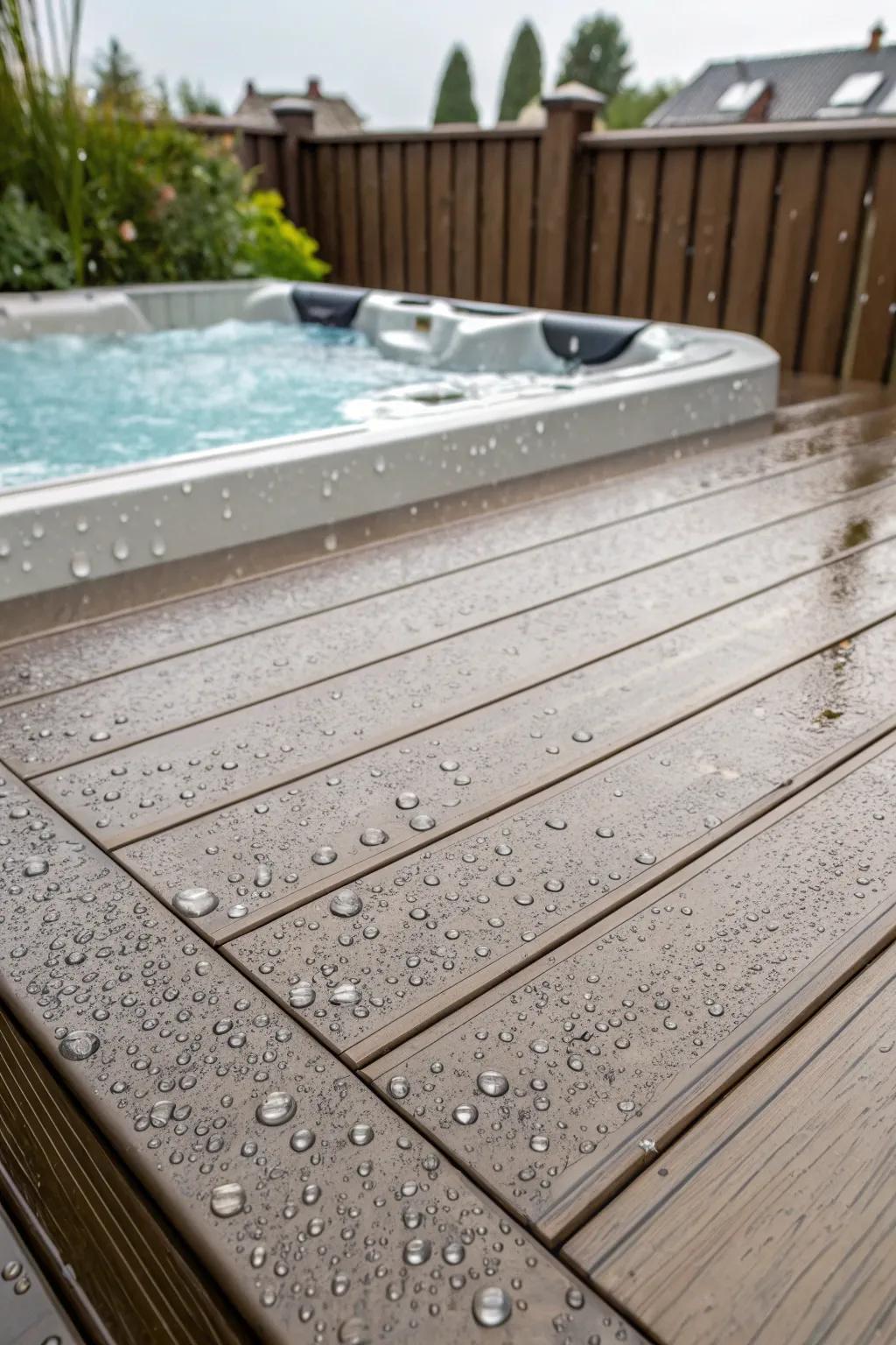 For your swim spa area, composite decking is a good choice because it’s simple to keep clean and looks beautiful.