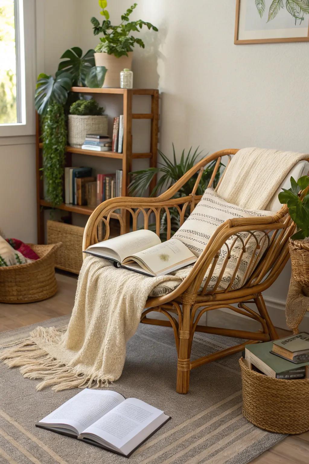 Bamboo focus chair in a reading nook