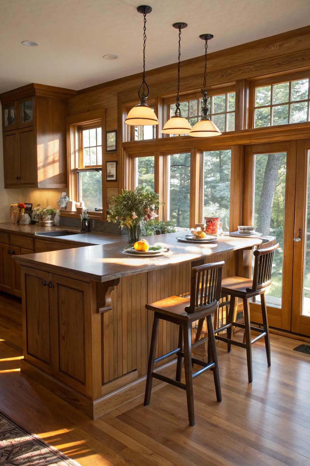 A kitchen island designed to serve as a cozy breakfast spot.