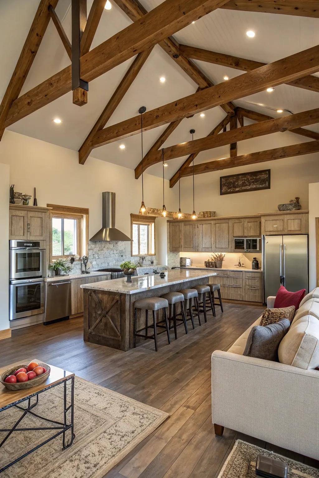 An open layout that smoothly integrates the kitchen with living spaces.