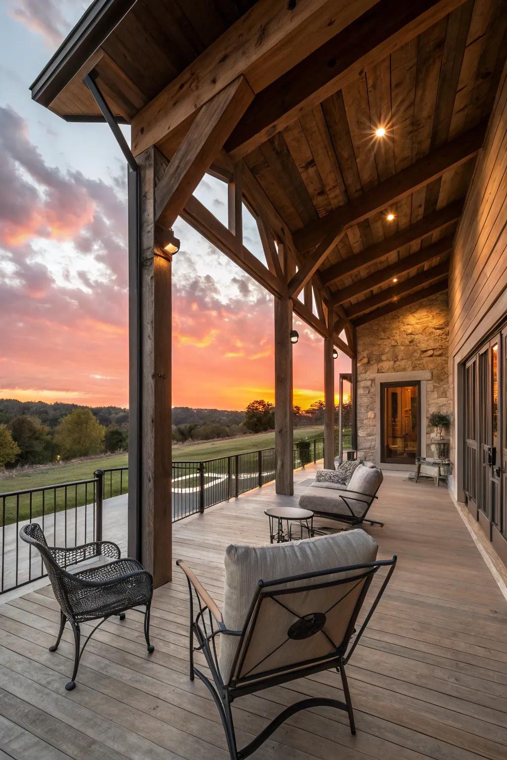 Pair rustic timber with contemporary steel for a distinctive veranda look.