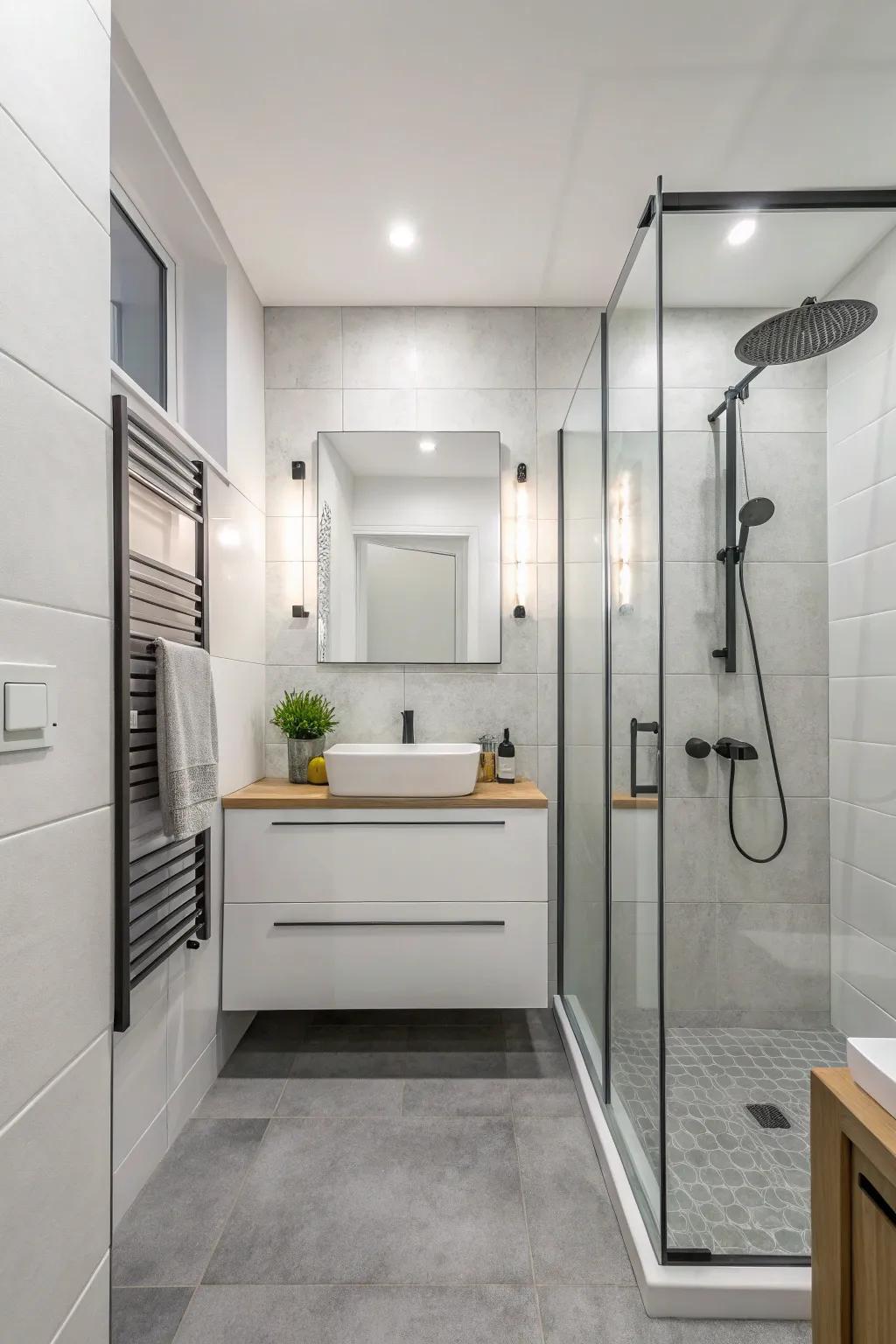 Keep it simple and chic by using whites and grays in your bathroom.