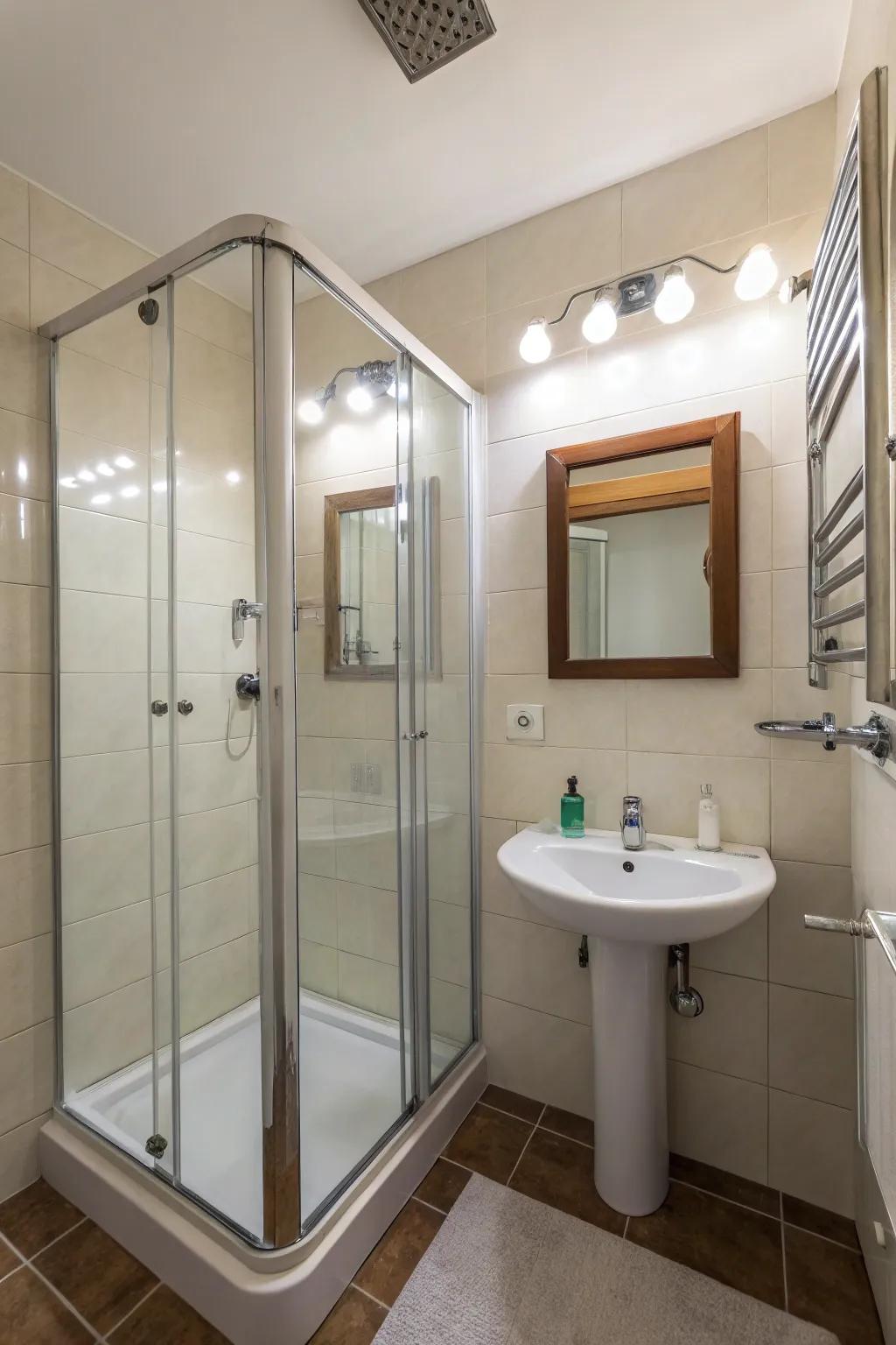 A compact lavatory arrangement that feels open with smart fixture placement.