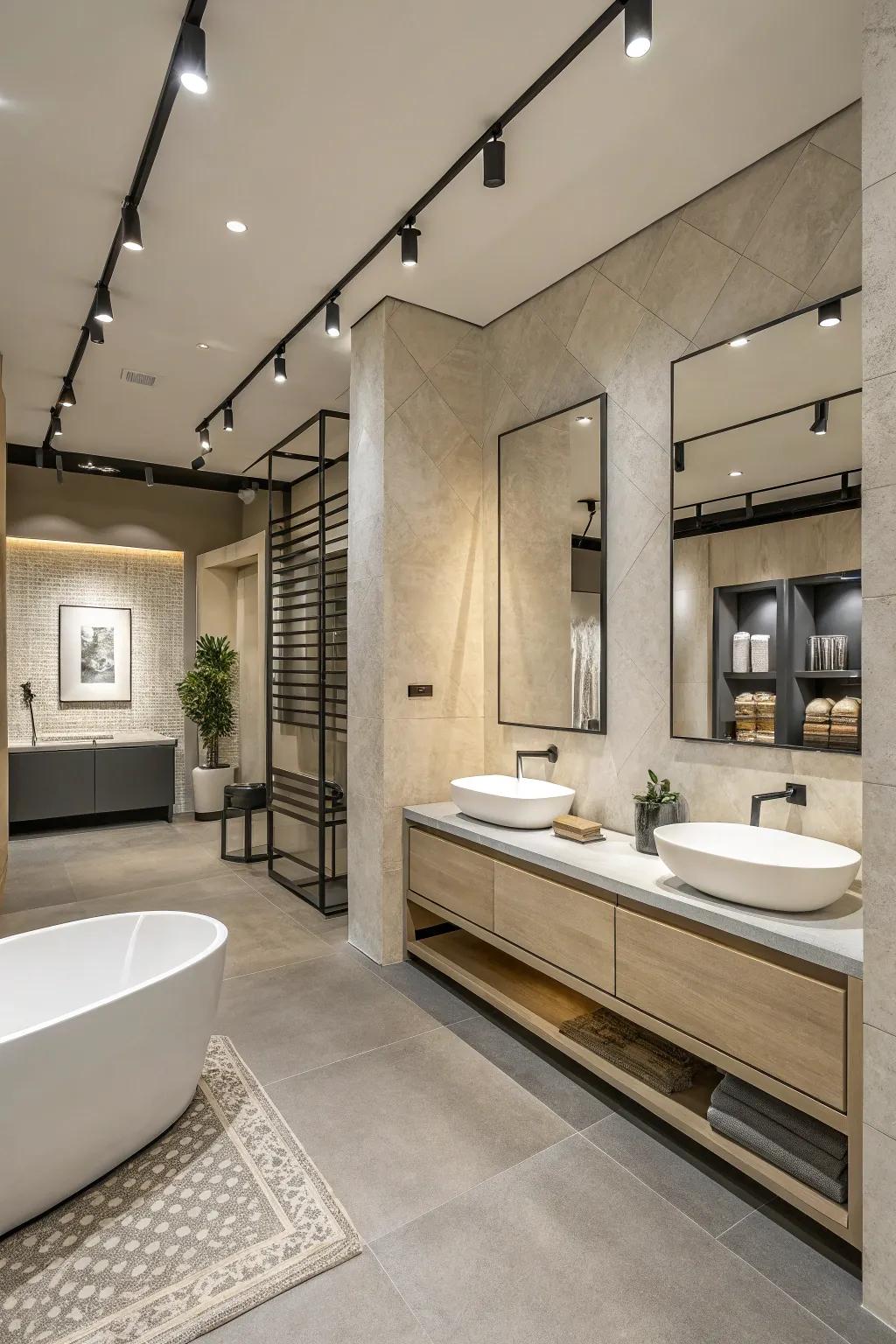 Go minimalist for a serene and tidy bathroom atmosphere.