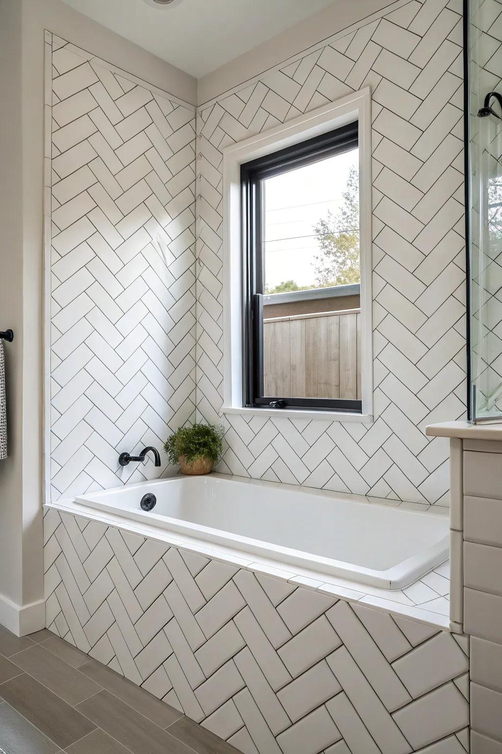 Put a modern spin on classic tiles with a zigzag arrangement.