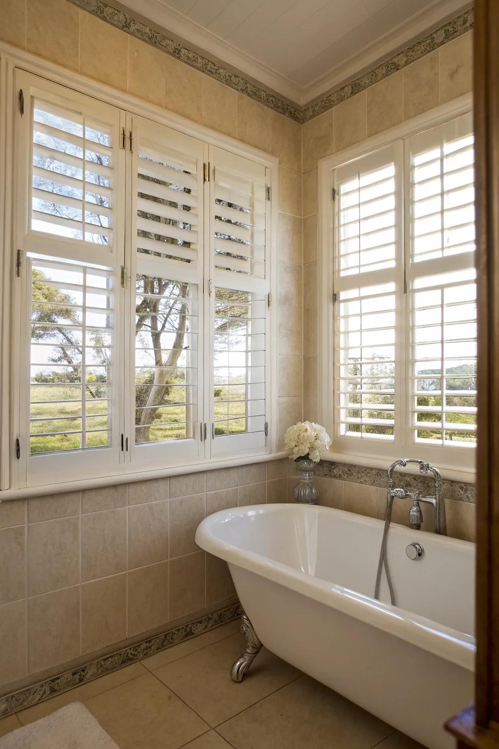 Timeless elegance: Shutters bring a classic charm to your bathroom space.