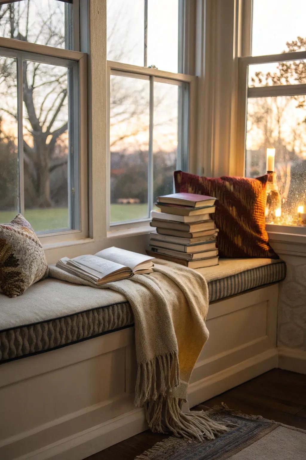 A comforting book retreat by the alcove window is a dream for avid readers.