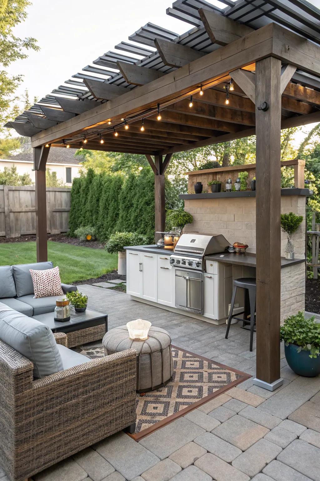 A gazebo offers trendy shade for your BBQ patio.