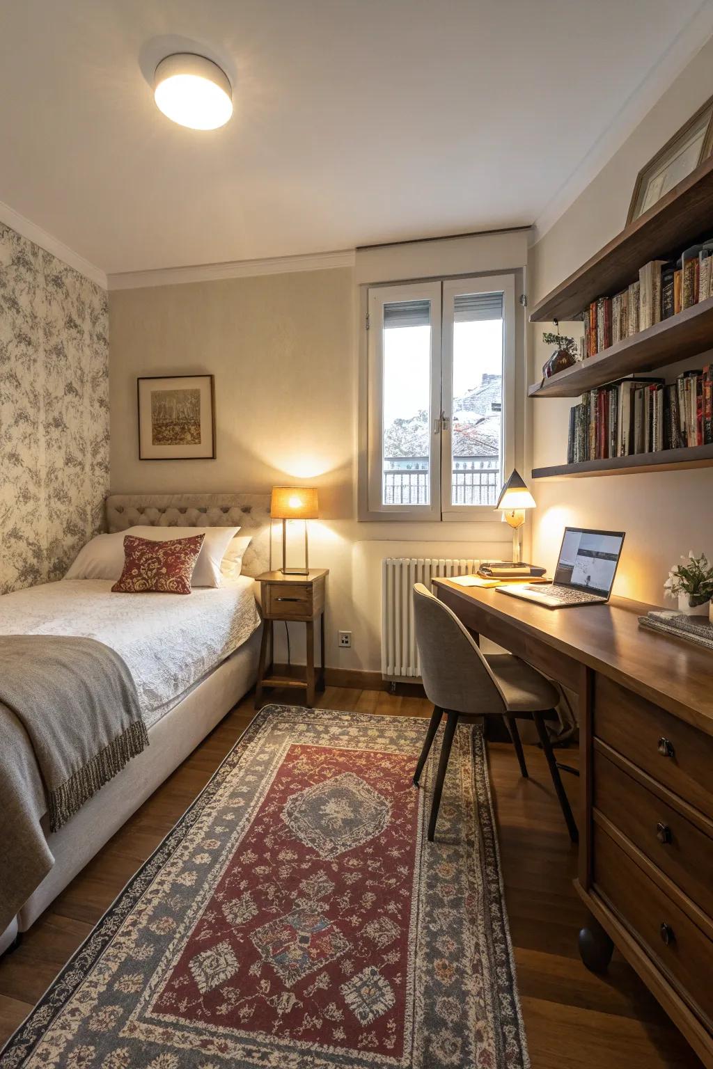 Establish harmony by creating distinct zones in your bedroom.