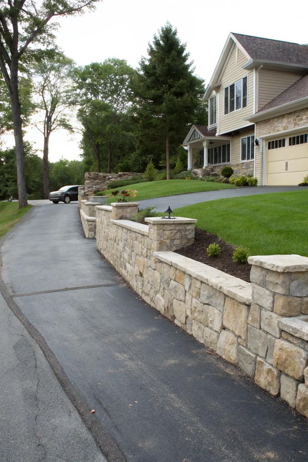 A path showcasing classy rock support walls for enhanced altitude control.