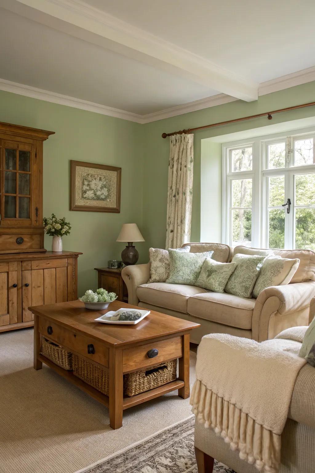 Herbal green walls craft a peaceful and welcoming space.