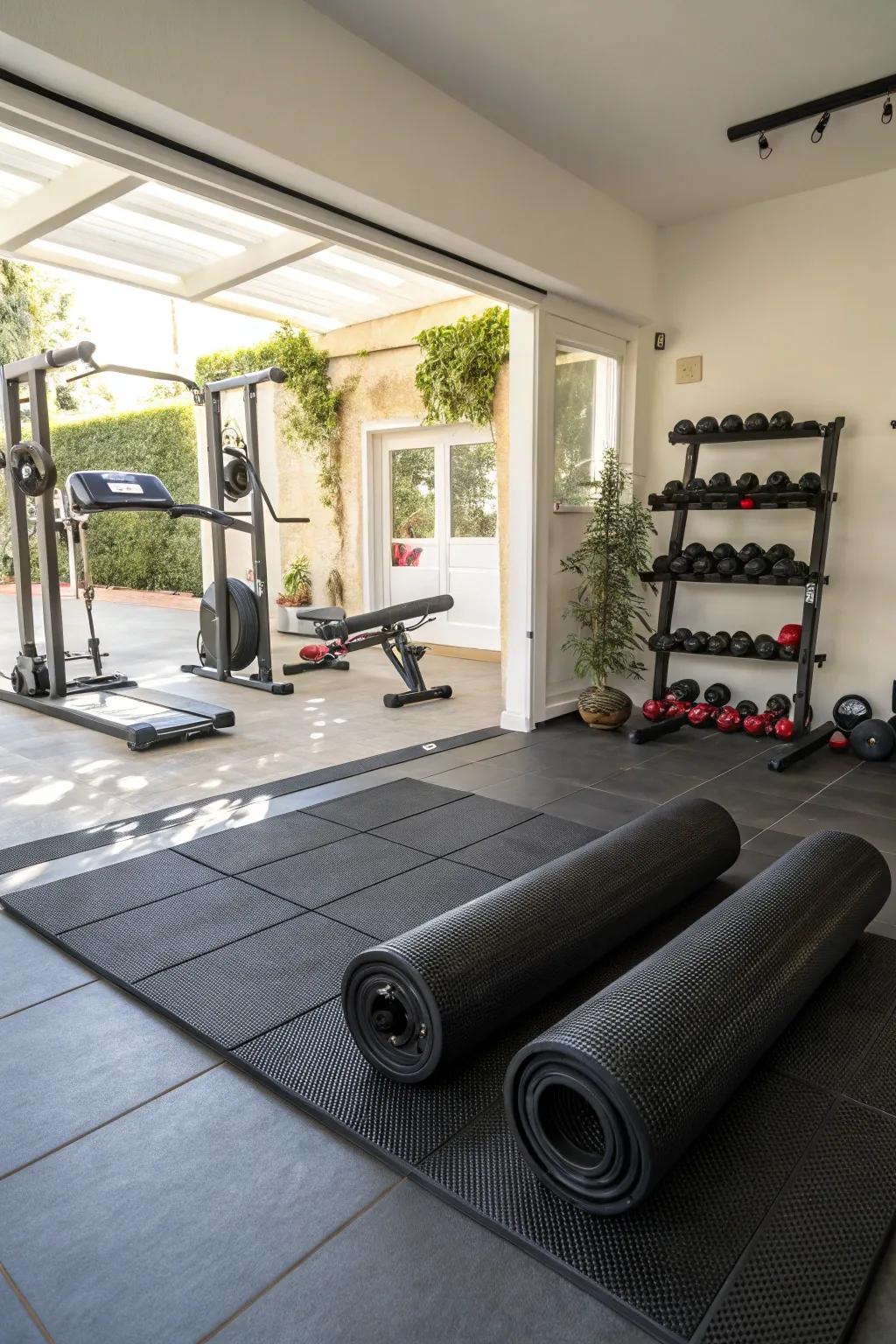 Rubber rolls offer durability and a sleek look for your home gym.