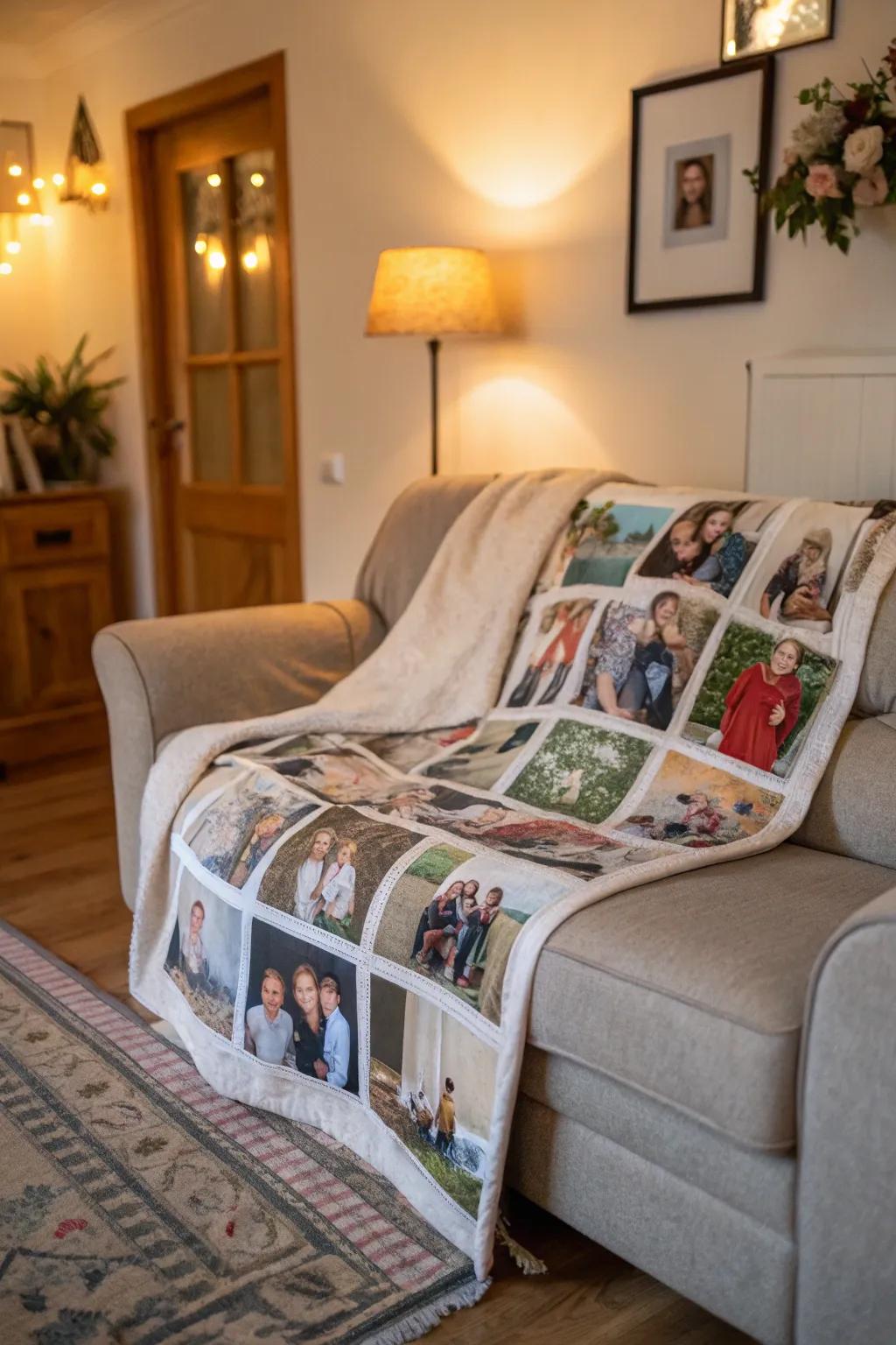 A family collage blanket that captures cherished moments.