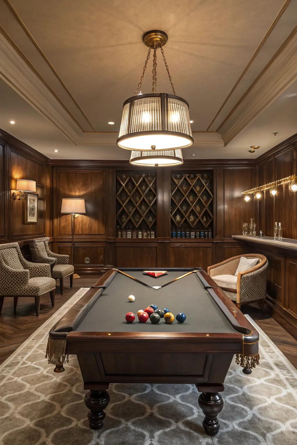 A standout pool table as a stylish billiard room's main attraction.