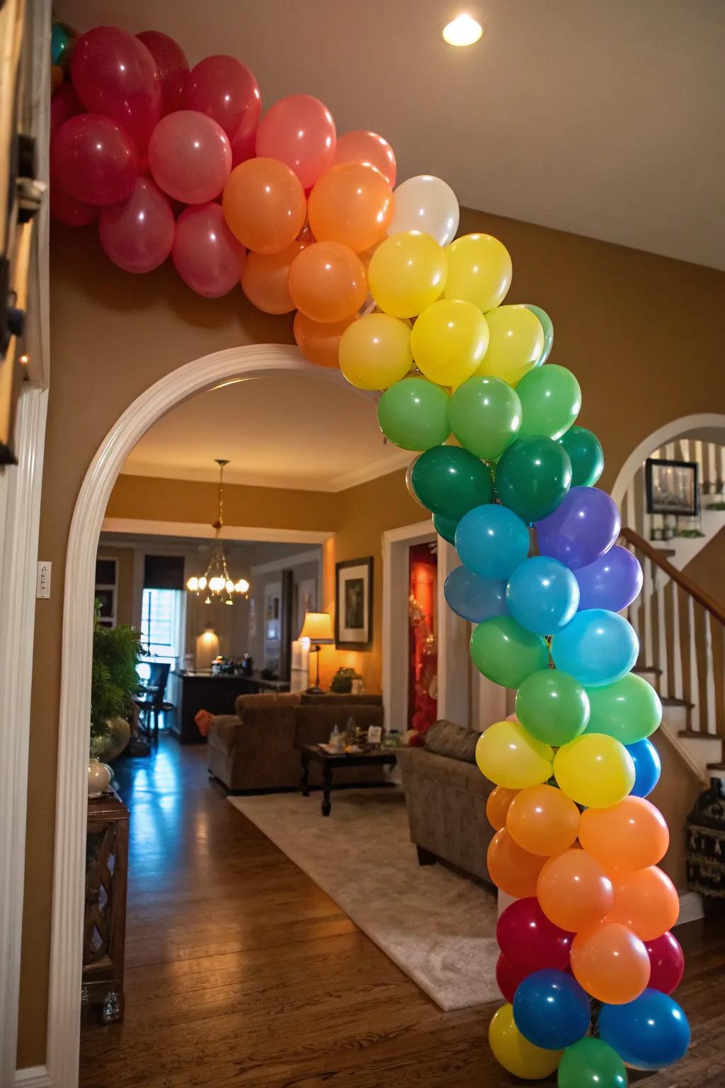A dynamic balloon arch introduces vibrant color and excitement to any birthday festivity.