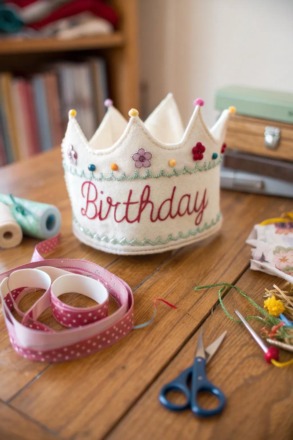 A beautifully crafted personalized fabric birthday tiara