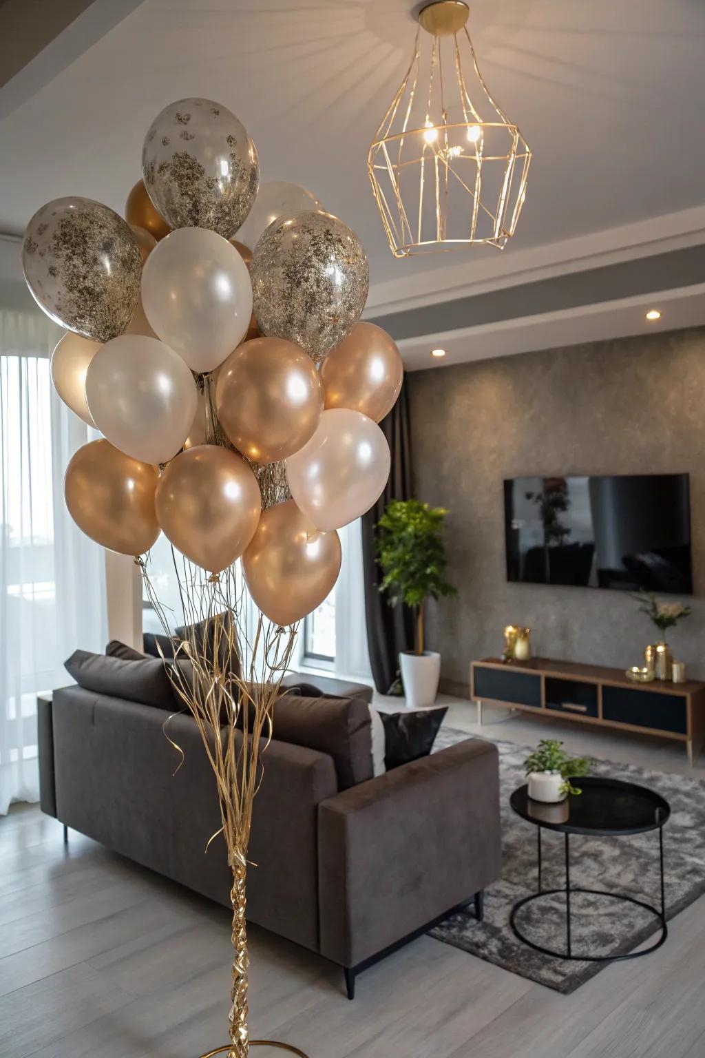 Stylish shiny and understated globe formations adding sophistication to a birthday gathering.
