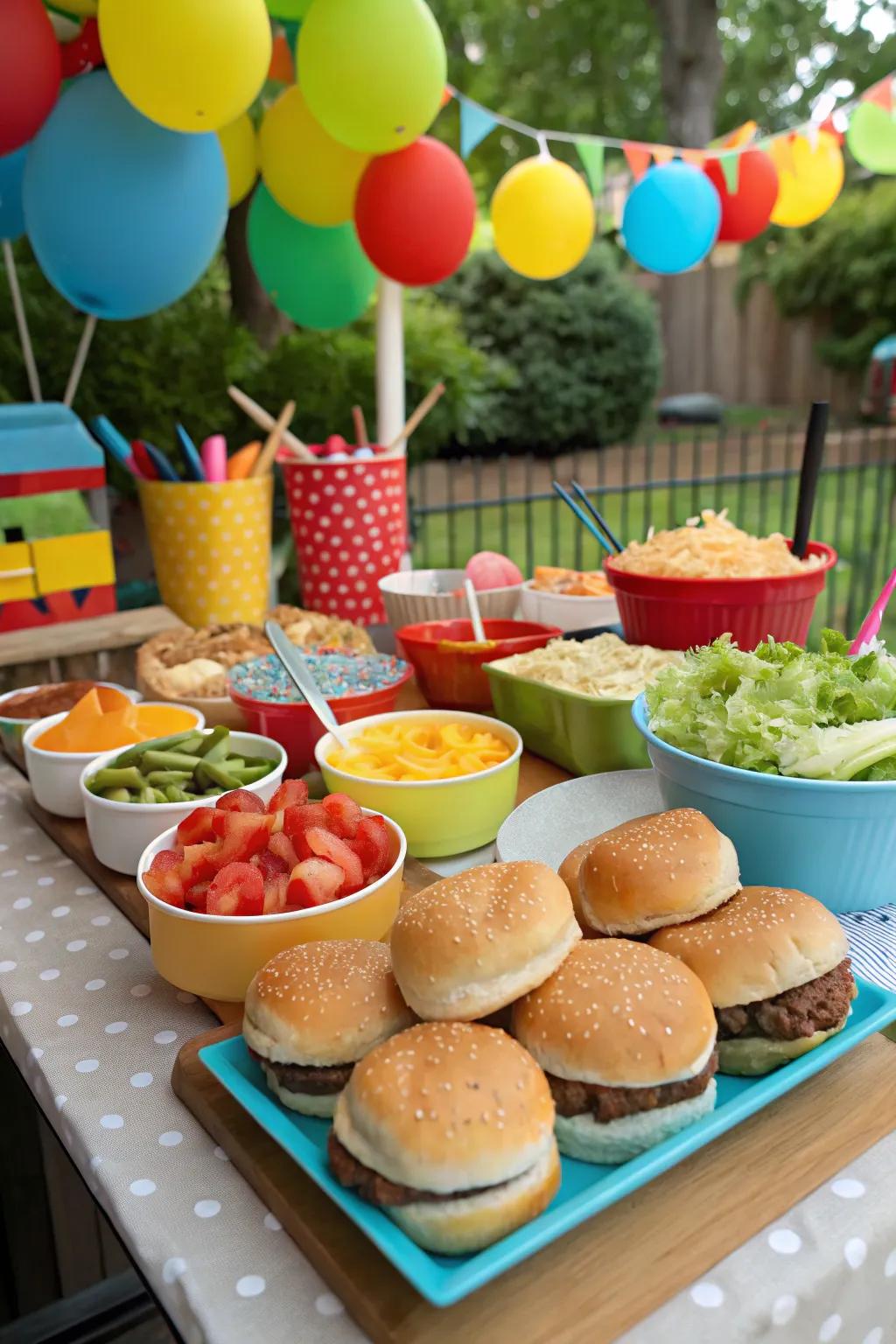 Guests will definitely enjoy creating their own burger masterpieces at this interactive station.