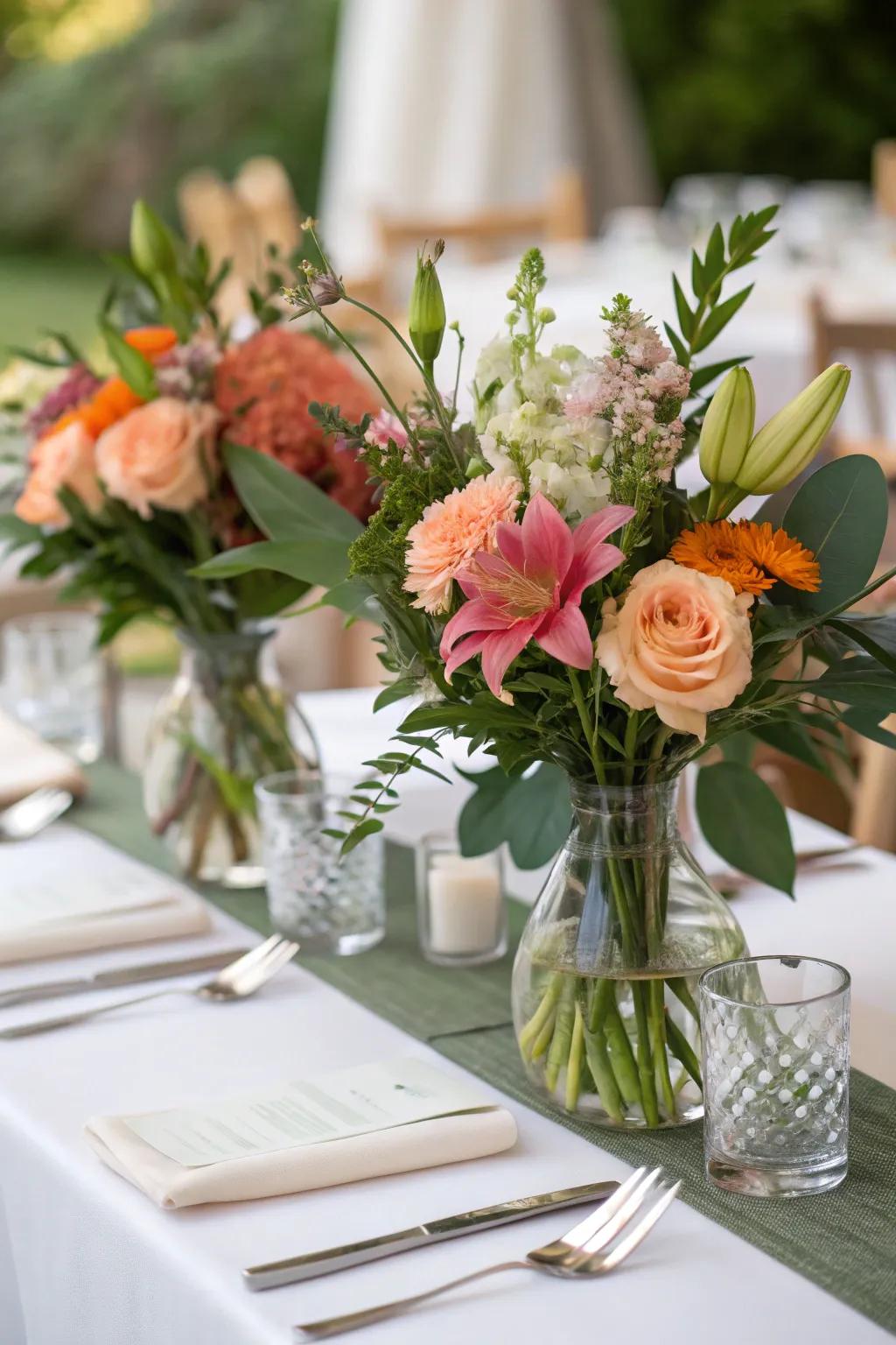 Graceful flower displays provide a dash of classic charm to any festivity.