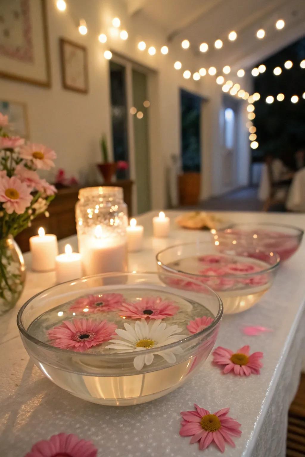 Floating floral centerpieces introduce an element of refinement to any setting.